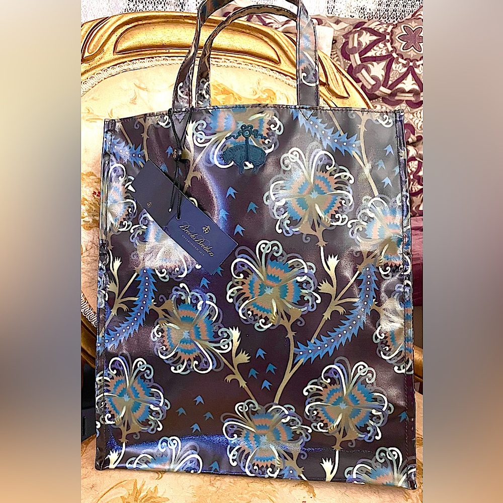 Brooks Brothers Floral Print Waterproof Tote Handbag, New w Brooks Box & Tags